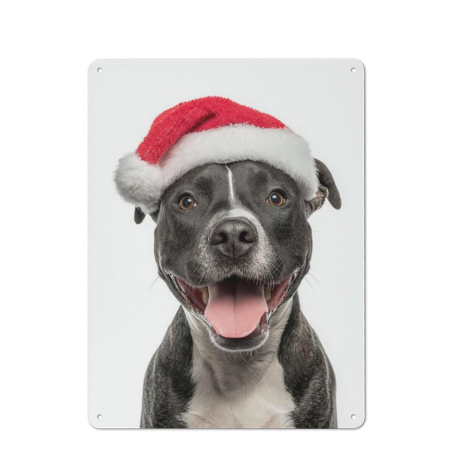 Junmoney Staffordshire Bull Terrier Dog With Santa Hat Printed Metal Sign 40X30cm For Café Or Restaurant, For Hospitality Interior Collectors