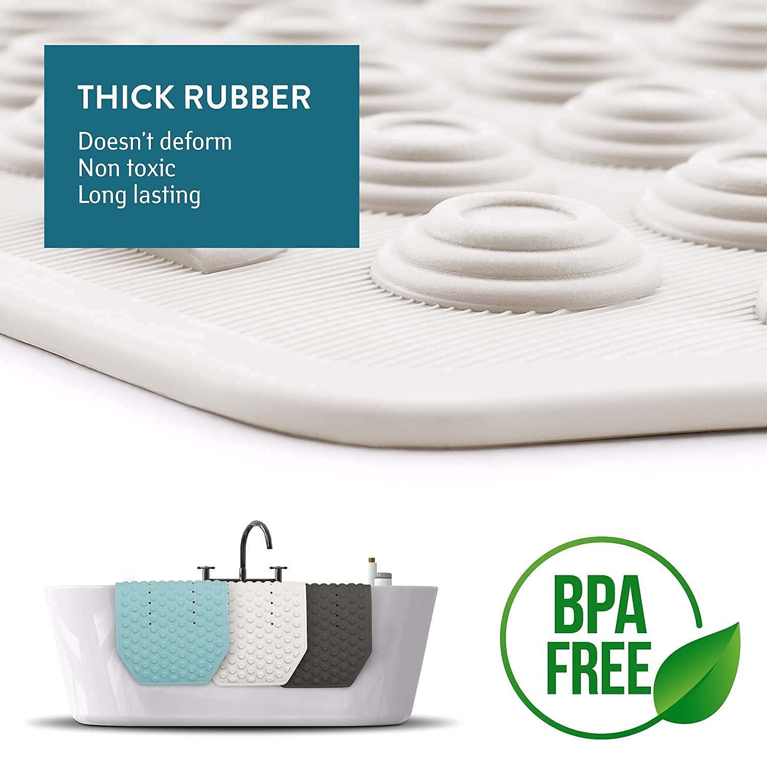 Tatkraft Secure - Tappetino Vasca da Bagno Antiscivolo - qualità Italiana - 40x103cm - Lavabile in Lavatrice - Antimuffa - Tappeto Bagno in Gomma Naturale - Sicurezza per Anziani e Bambini - Bianco