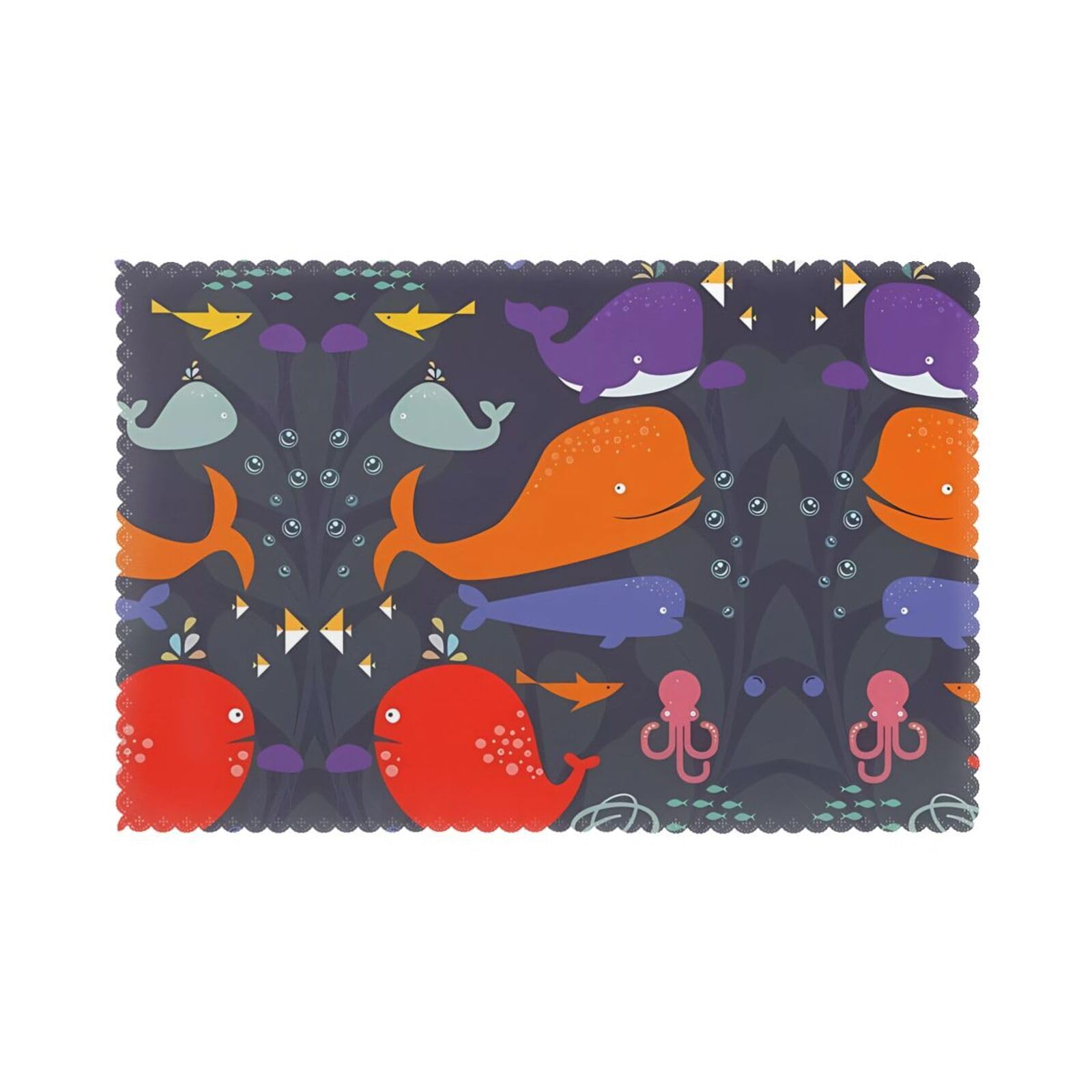 YYHWHJDE Ocean whale fish octopus Prints Placemats Set of 6 12x18in - Elevate Every Meal with Durable & Customizable Table Layers