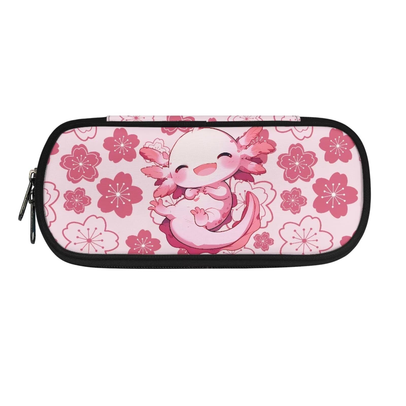POLERO Axolotl Pencil Case for Girls Aesthetic Stuff Cherry Blossom Pencil Pouch Zipper Pen Box with Compartments