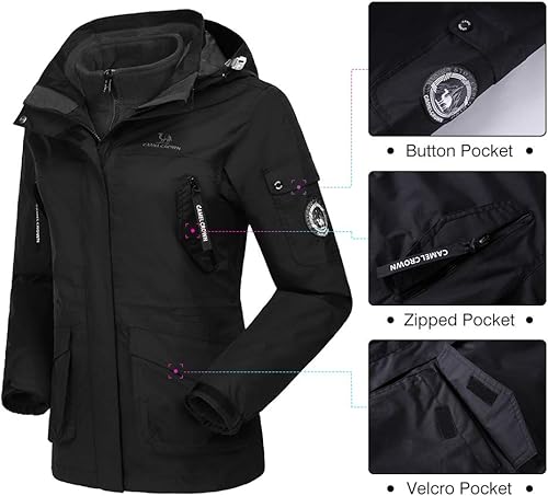 Vista 4 de Camel Crown - Chaqueta de esquí para mujer, impermeable, 3 en 1, cortavientos, abrigo de invierno, con forro polar, interior para lluvia, nieve