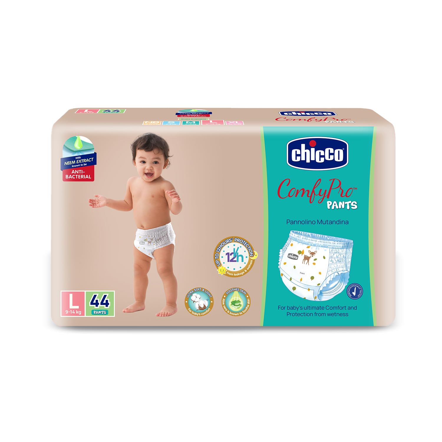 Chicco Comfy-Pro Pant Style Baby Diapers | Anti-bacterial benefits | Ultra Soft & 12hrs protection | Wetness indicator & Disposing Tapes - Large, 44 Count, 9-14 Kg-image-35