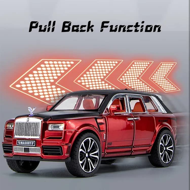 FUNABLO Scale Exclusive Alloy Metal Pull Back Die-cast Car Model with Sound Light Mini Auto Toy for Kids Metal Model Toy Car with Sound and Light (1.32 Scale Rolls ROYS MASOORY-RED) 1