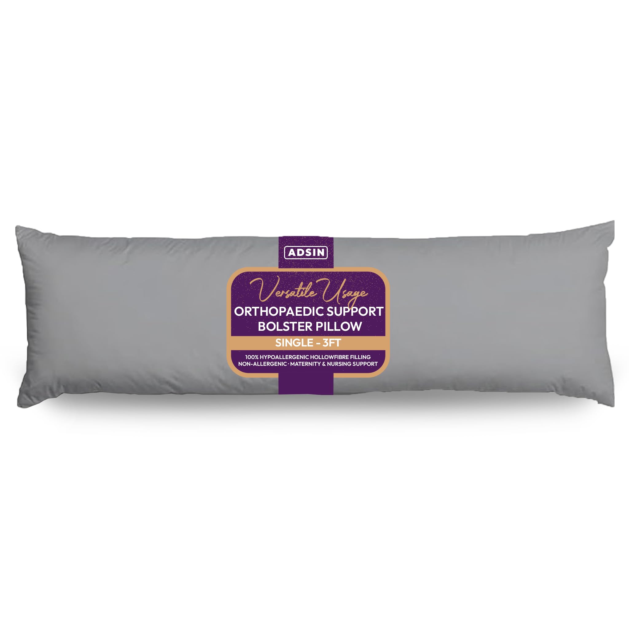 Adsin Grey Bolster Pillowcases - Pregnancy Maternity Orthopaedic Support Pillowcase (Single 3 Ft)
