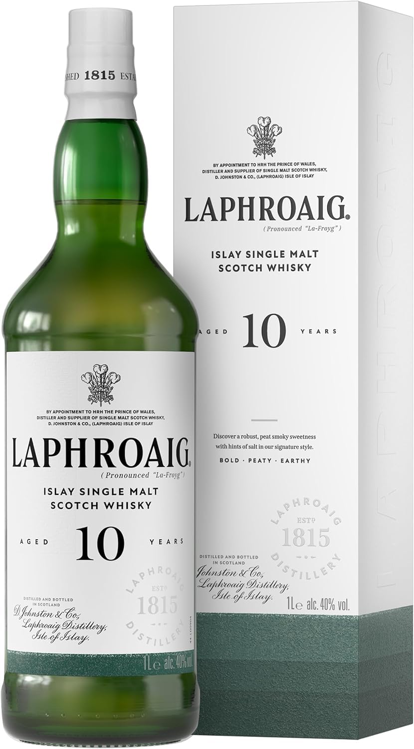 Laphroaig, Islay Single Malt Scotch Whisky 10 years, 100% orzo maltato - 1 bottiglia da 700ml