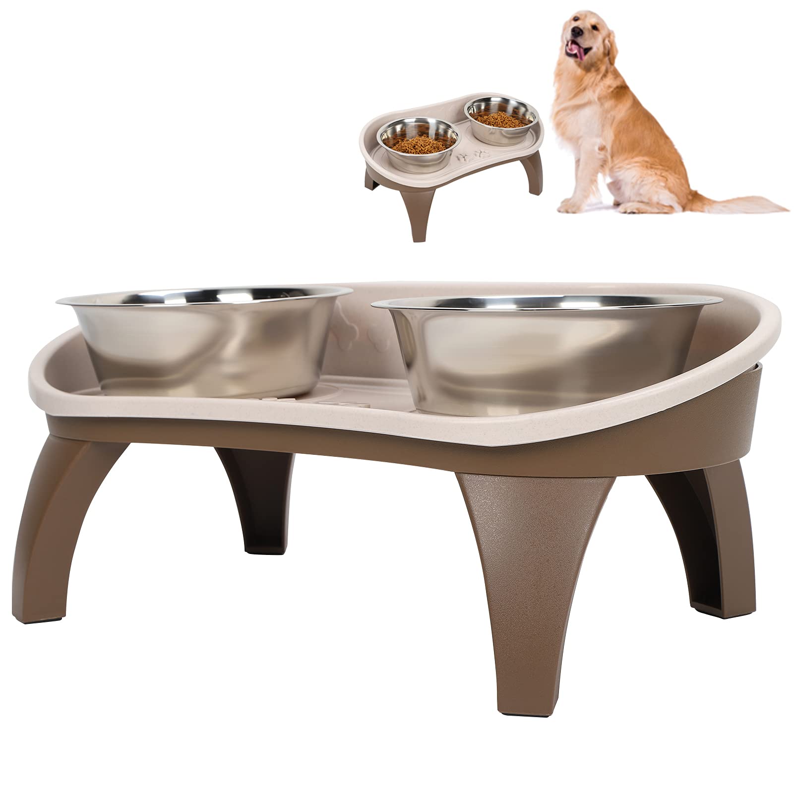 Comedero Elevado Grande para Perros con Diseño Antideslizante y Cuencos de Acero Inoxidable para una Experiencia Gastronómica Cómoda, Adecuado para Perros Grandes y Mascotas Mayores
