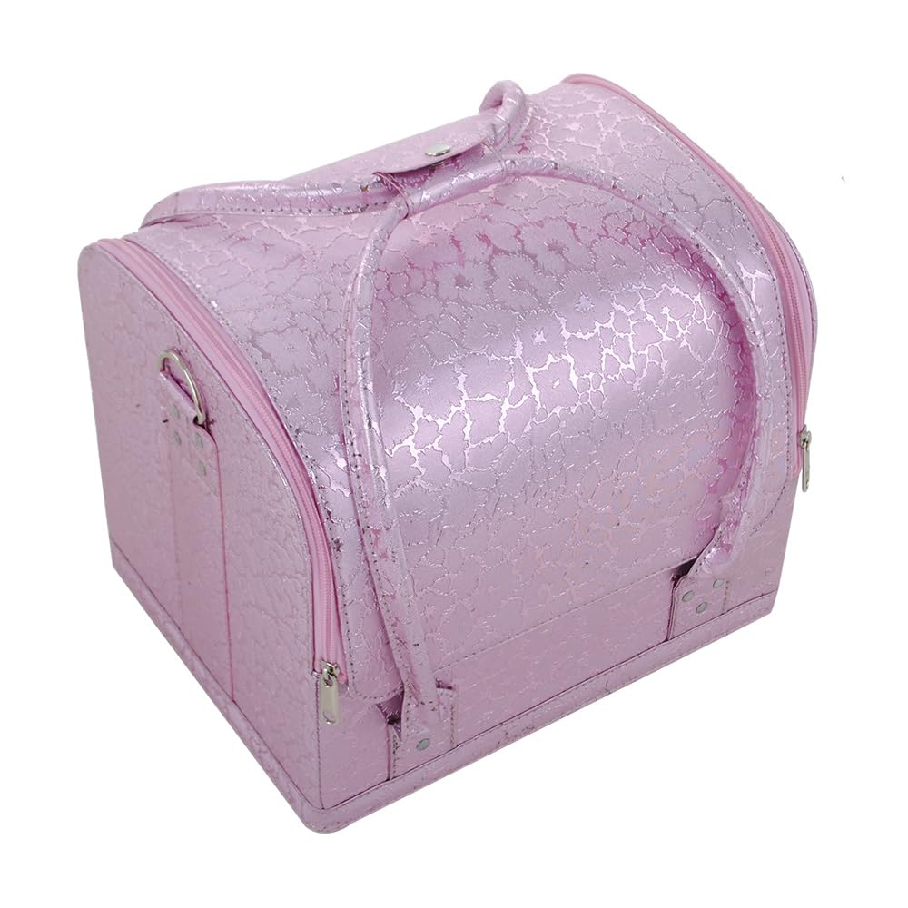 Kosmetikkoffer Pink mit Blumenmuster und Tragegriff