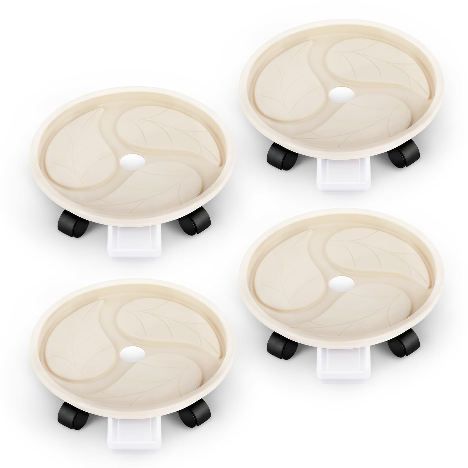 LoocaPlant Caddy with wheels and Drainage Tray, 13”Rolling Plant Stand Flower Pot Mover, Planter Caddies Round Plant Dolly for Heavy Duty Planter, 3 Pack, Bearing 120 lbs (White)