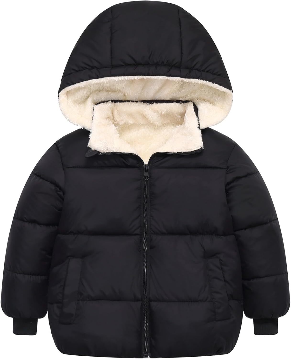 AIEOE Girls Boys Winter Coats Toddler Baby Puffer Jacket Kids Fleece Hooded Outerwear Zipper Warm Down Snowsuit