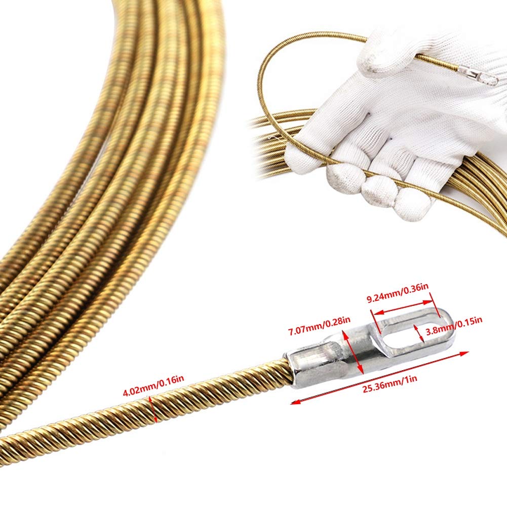 Electrical Wire Cable Threader, 3 Cores Spring Steel Eye Type Rods Fish Tape Tool, Maxmium 7 AWG Wire Electrican Puller (5M)