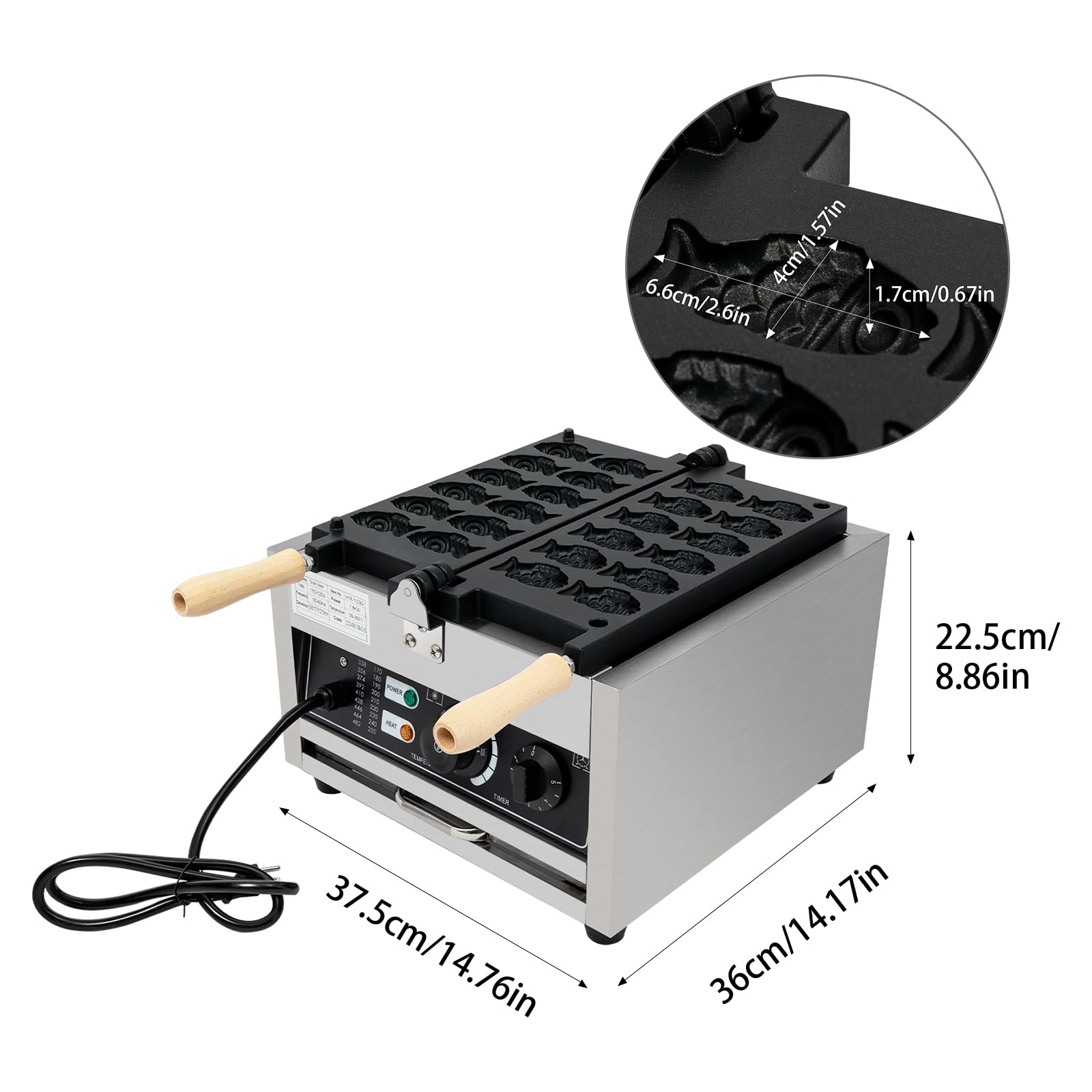 Commercial Non-Stick Coating Waffle Maker,1800w Electric Mini Fish-Shaped Waffle Making Machine With 12-Slot Design,122-572? Adjustable Temperature,Taiyaki Baker Restaurants, Milk Tea Shops,Etc