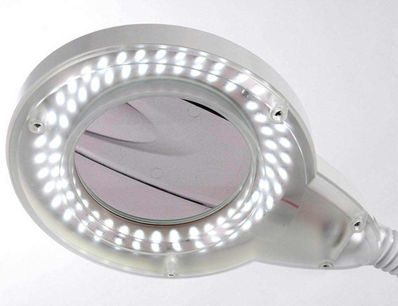 Lámpara de aumento LED de luz fría 5 veces ampliación movible Cruz trípode belleza lámpara para cuidado facial tatuaje o lectura personal Elitzia ETH3004(Blanco 120 Lámpara perlas D2)