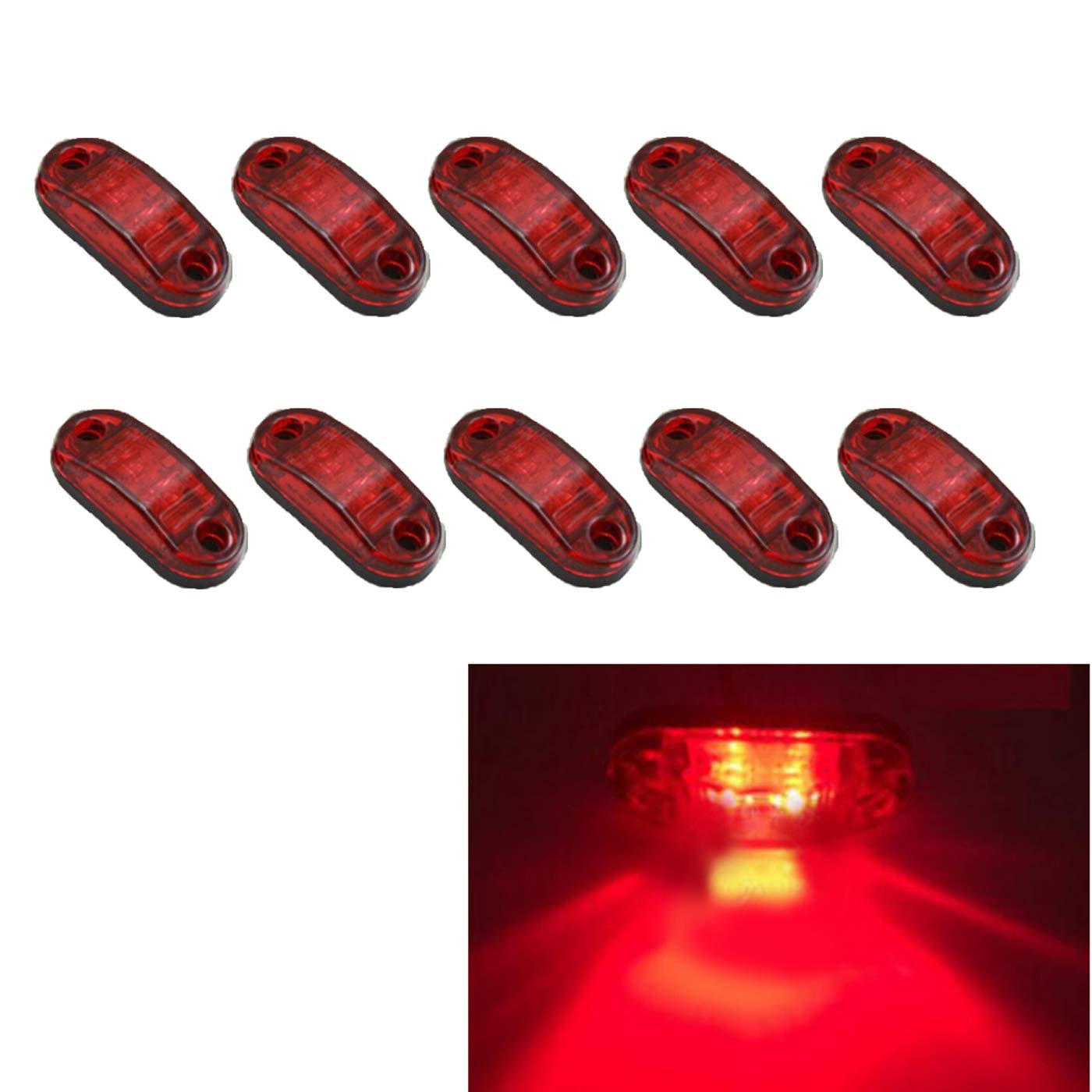 MuChangZi 10pcs LED Side Marker Light Outline Light 12V 24V Car Truck Trailer Bus Rear Lamp External Lights Parking Light (Red)