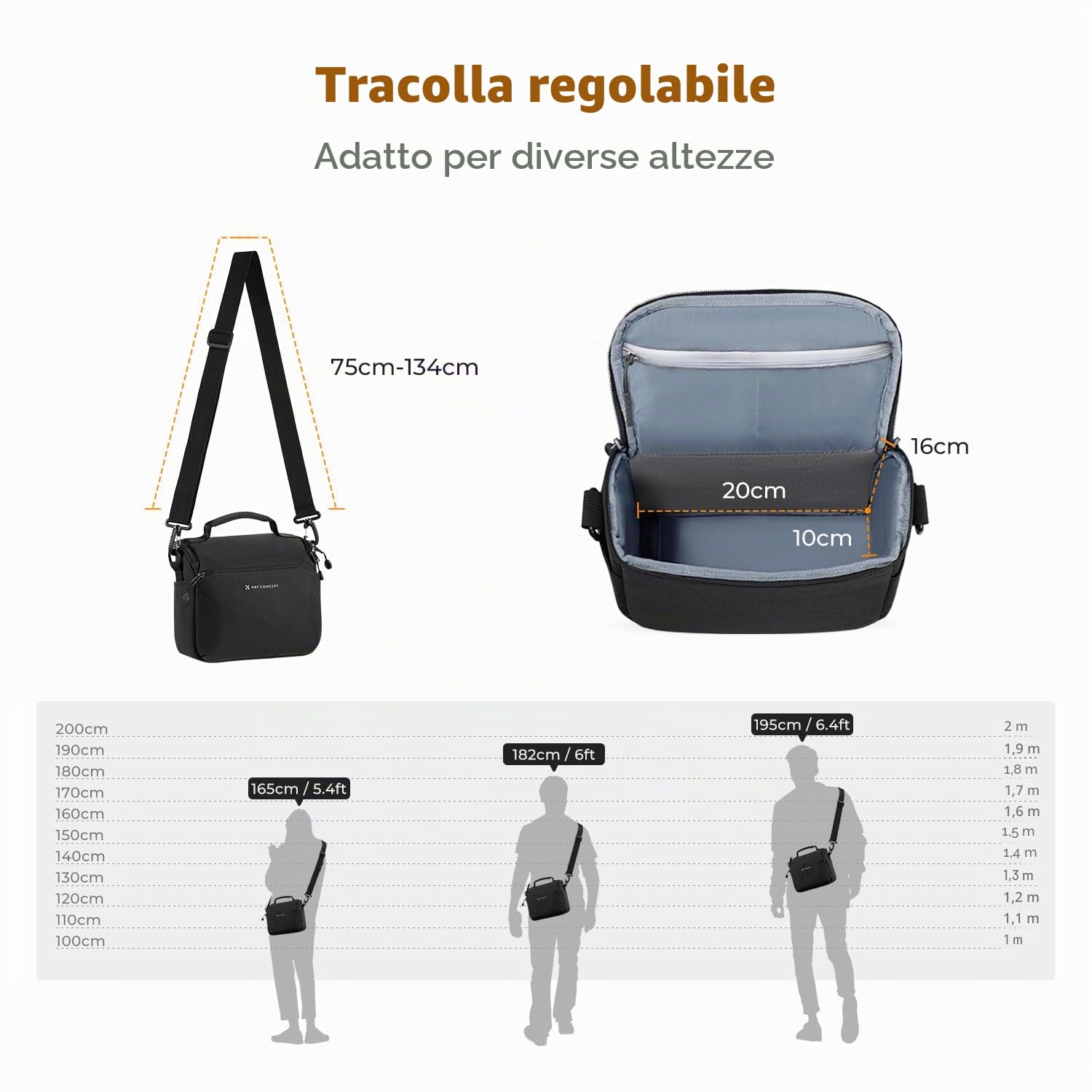 K&F CONCEPT Borsa per fotocamera a tracolla singola Crossbody Custodia compatta per DSLR SLR Mirrorless