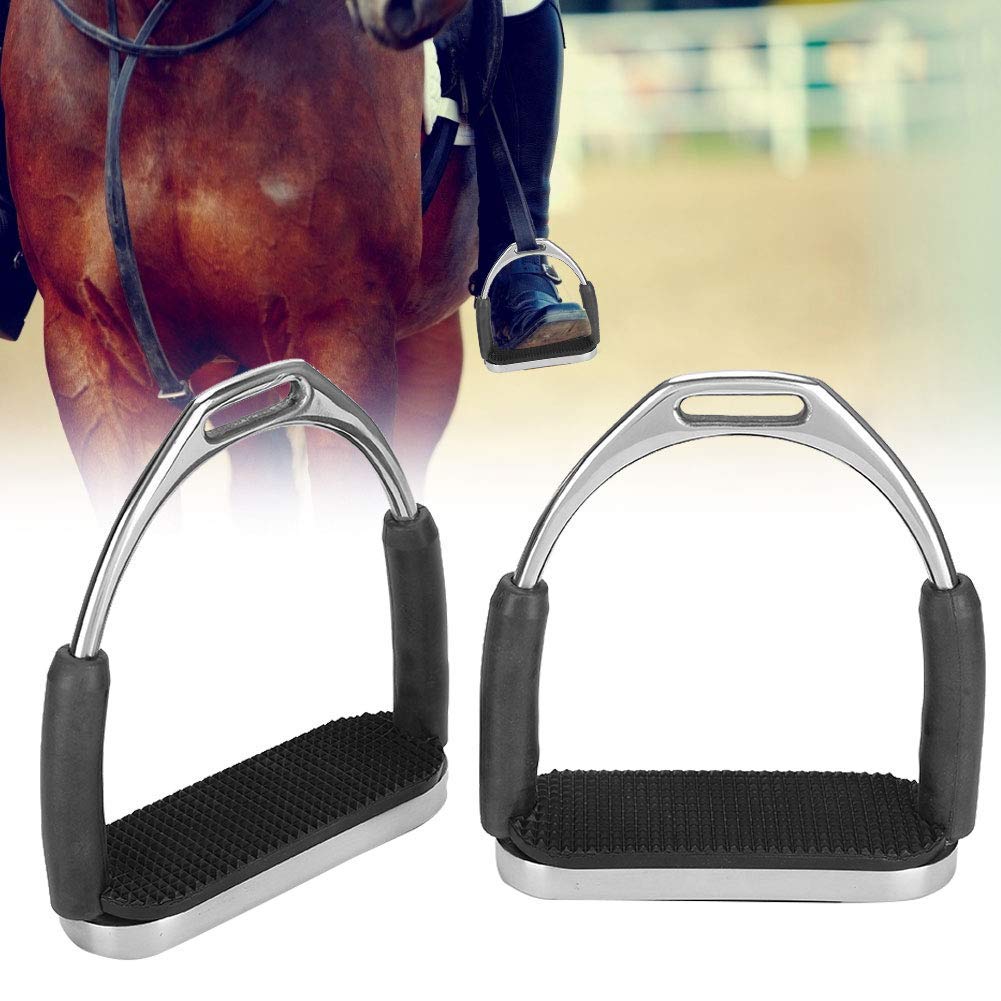 Estribos para Caballos de 2 uds, estribos para Montar a Caballo de Acero Inoxidable Flexibles Negros para Adultos