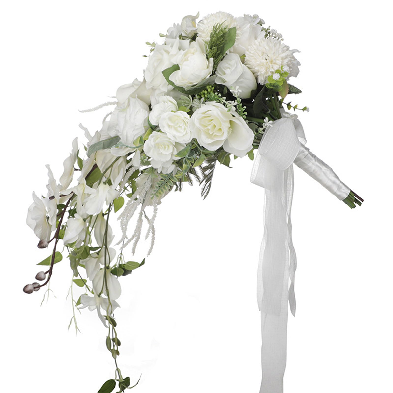 OSNIYAW Bridal Bridesmaid Wedding Bouquet White Silk Rose Flowers Bridal Bouquet Bridesmaid Holding Flower Valentines Day Props Bride Holding Flowers