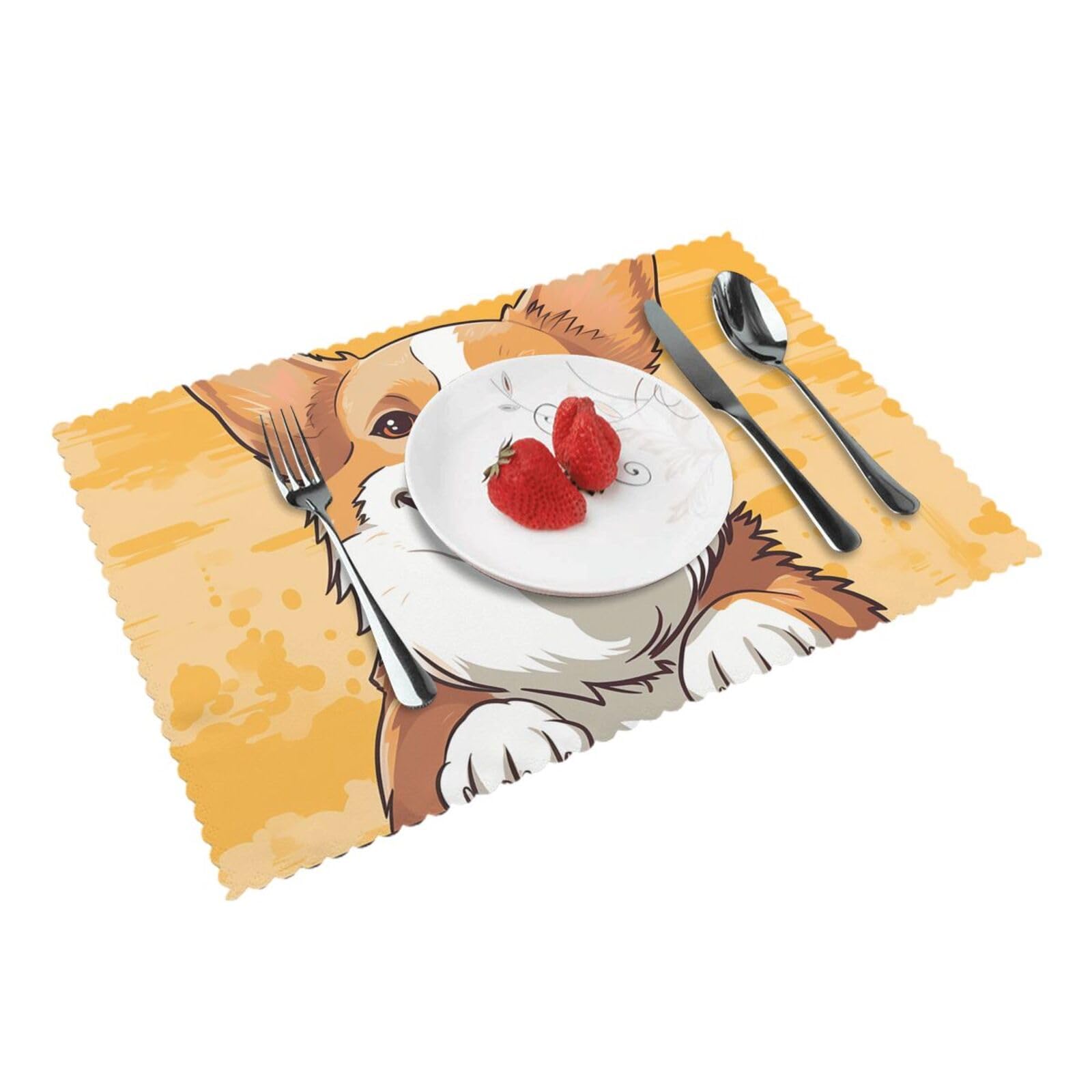Placemats Set of 4 Heat Resistant Woven Place Mats for Dining Table Cute corgi dog Placemats Washable Wipeable PVC Table Mats Indoor/Outdoor Place Mats for Party Kitchen Decor 30x45 cm