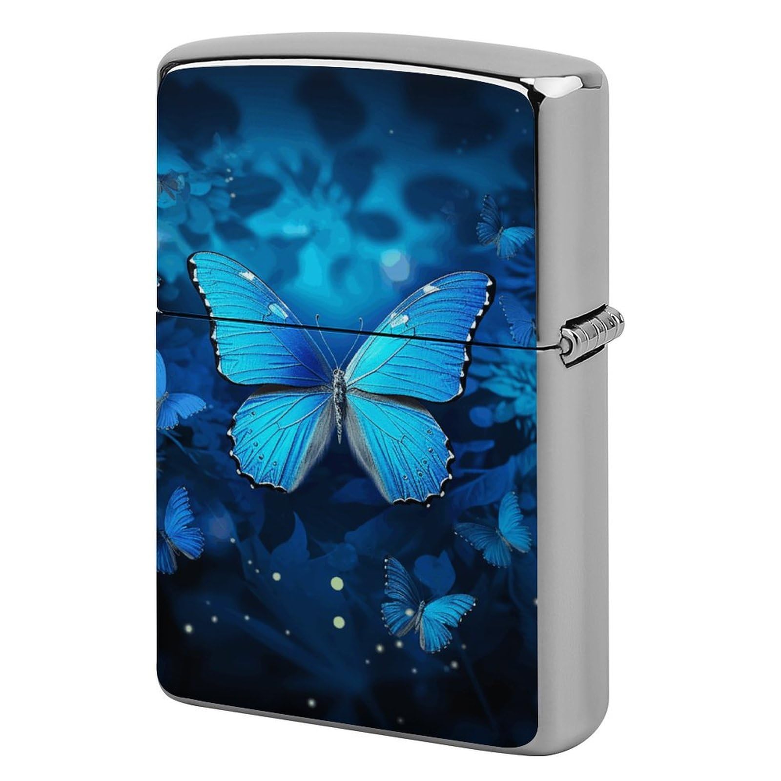 Blue Beautful Butterfly Lighter Case Vintage Metal Lighter Cover Reusable Lighter Protective Sleeve Unique Design Personalized Lighter Sleeve Holder Against Dust and Scratches