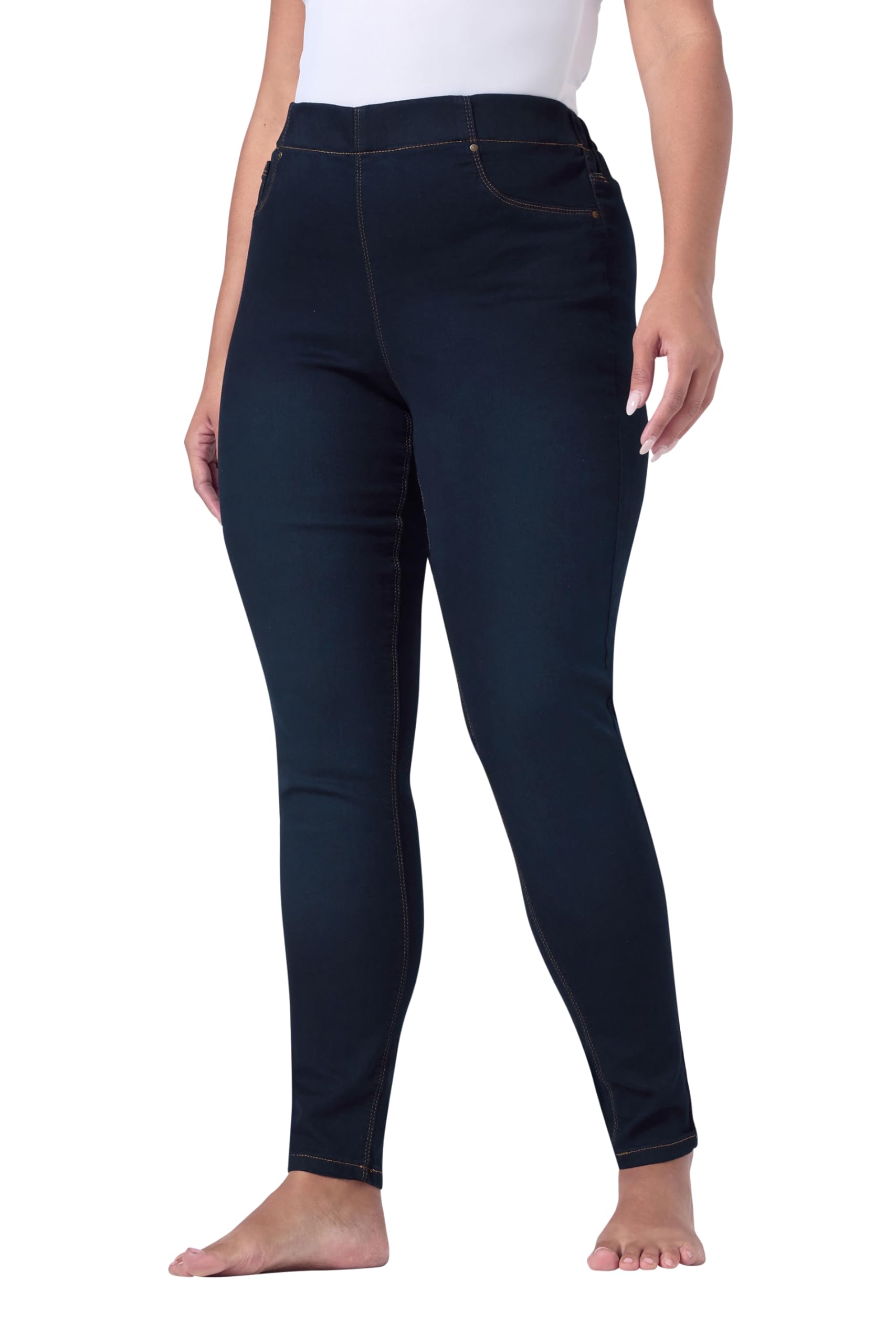 Yours Women's Blue Pull On Jeggings In | Size: 30/32L