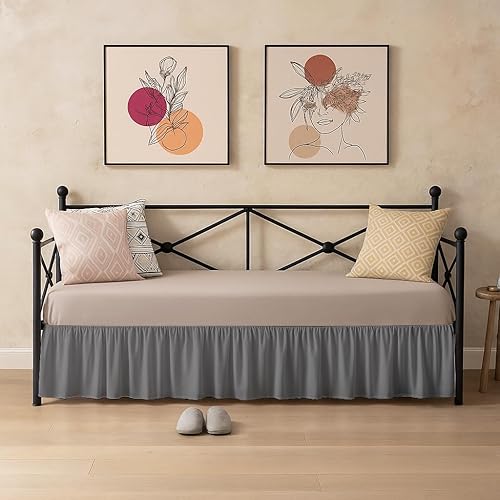 Miniatura 8 de Falda de cama con volantes y esquinas divididas, color burdeos, tamaño individual de 12 pulgadas, microfibra resistente a las arrugas, resistente a