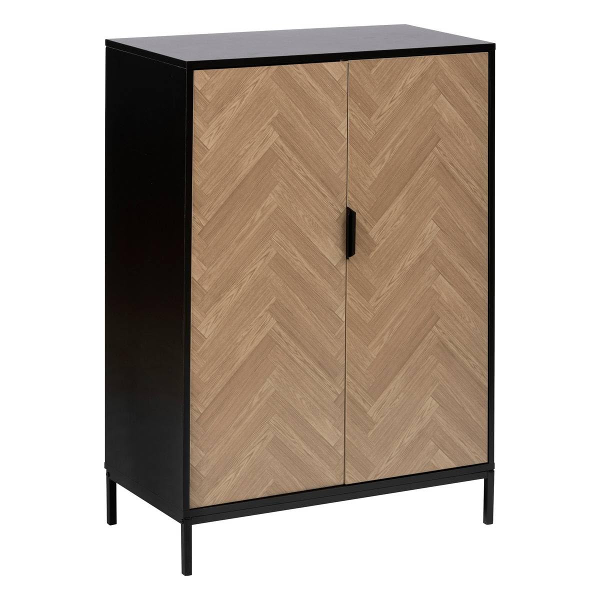 5 five simply smart 5five - Meuble de Rangement Chevrons Effet Bois et Noir, 2 Portes, H 110 x L 80 cm - Buffet pour Salon, Chambre, Entrée
