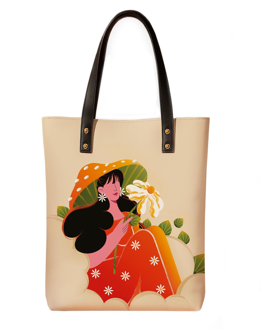 Classic Tote Bag For Women | Canvas Printed Totes For Women | Aesthetic Shoulder College Bag For Girls | Tote Bag with Compartments | Vegan Leather | Gift for Loved Ones
