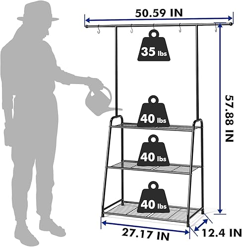 Miniatura 5 de Soporte de metal de 3 niveles para uso en interiores y exteriores, estante colgante para múltiples macetas de flores, estante alto grande ideal para