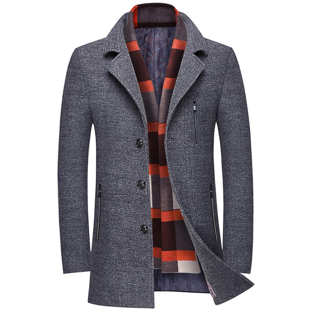 wulful Men’s Wool Trench Coat Winter Slim Fit Pea Coat with Free Removable Plaid Scarf-picture-34