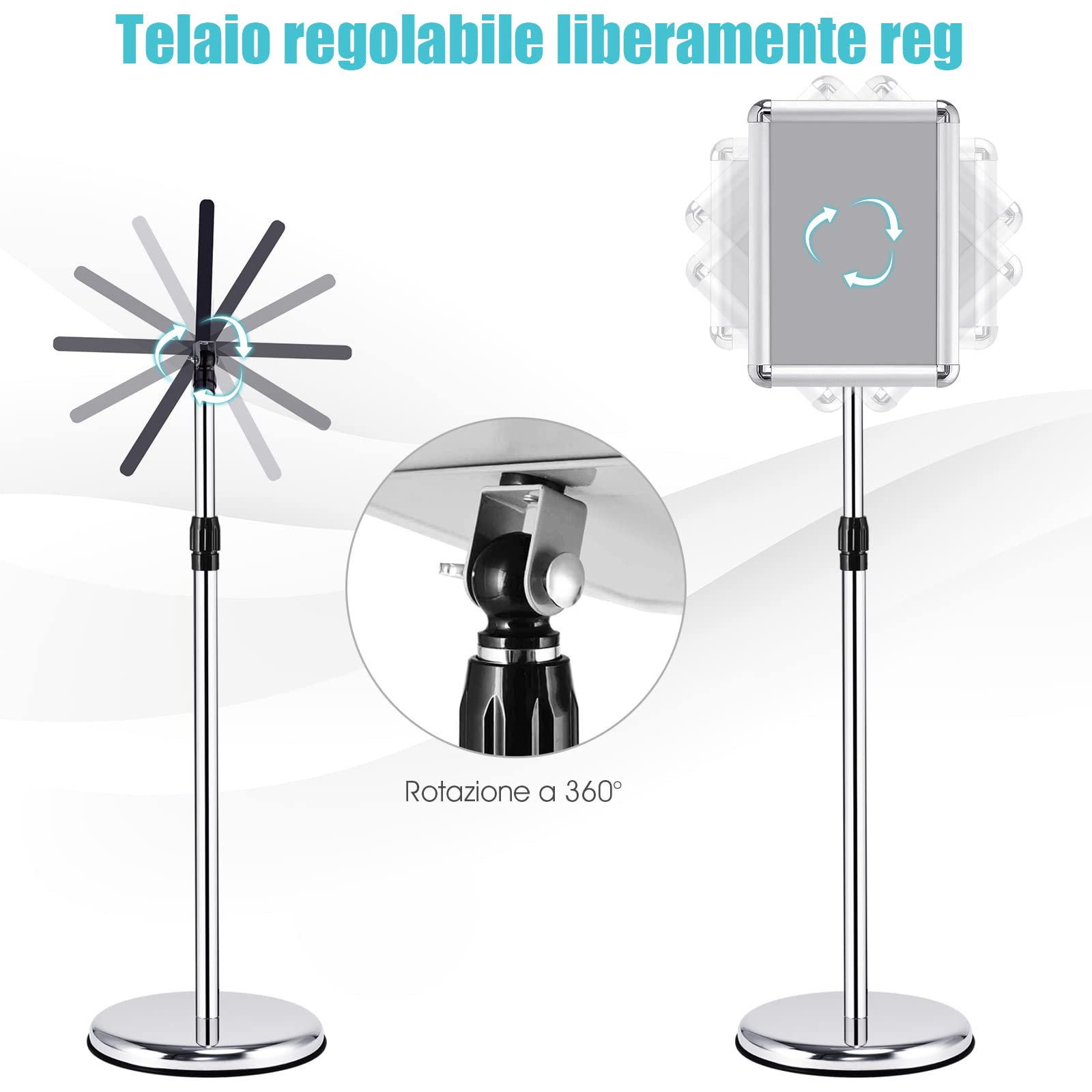 COSTWAY A4 A3 Supporto Poster Espositore da Pavimento in Metallo Girevole Regolabile in Altezza