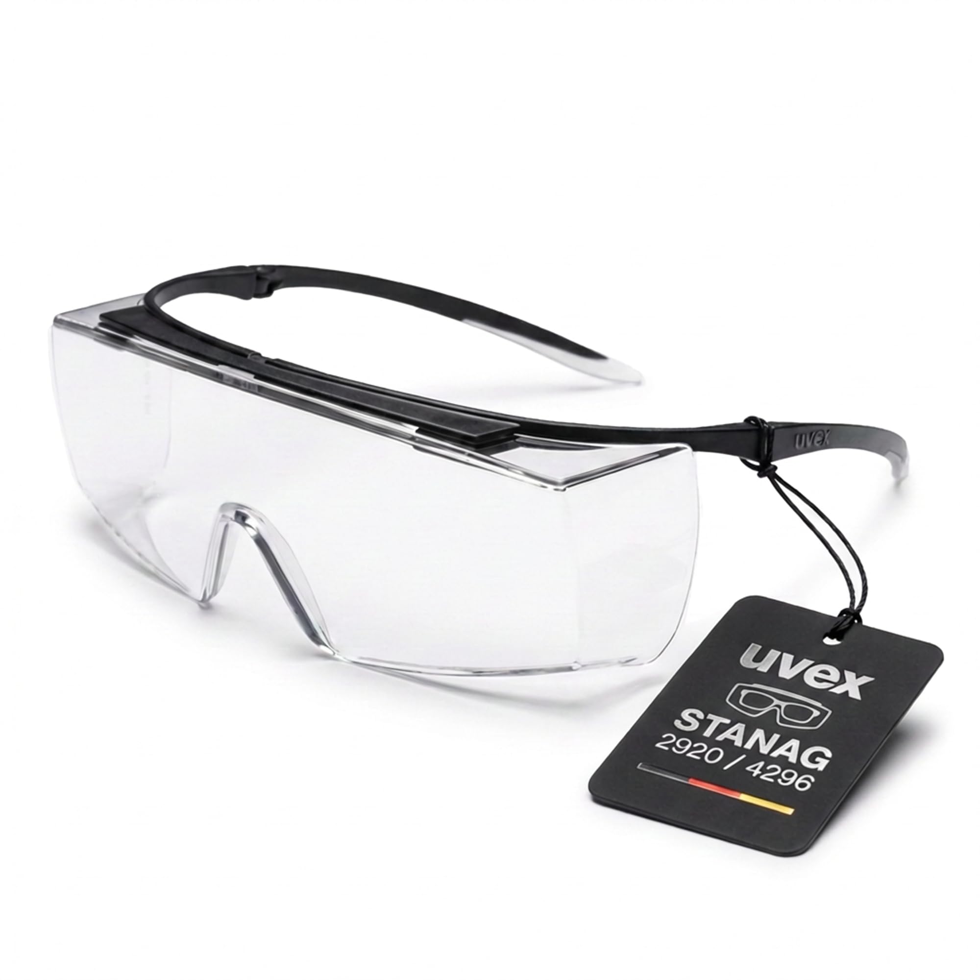 Uvex Super f STANAG 2920/4296 Lunettes de protection OTG pour porteurs de lunettes, anti-buée et anti-rayures, champ de vision clair pour les tirs et l'entraînement, avec étui et accessoires