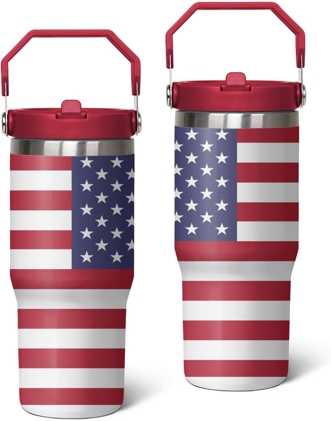 30 oz American Flag 4th of July Tumbler with Handle and Flip Straw, Gifts For Memorial Day Veterans day Independence day, Patriots Coffee Mug Water Bottle, Labor Day Stainless Steel Insulated Cup
