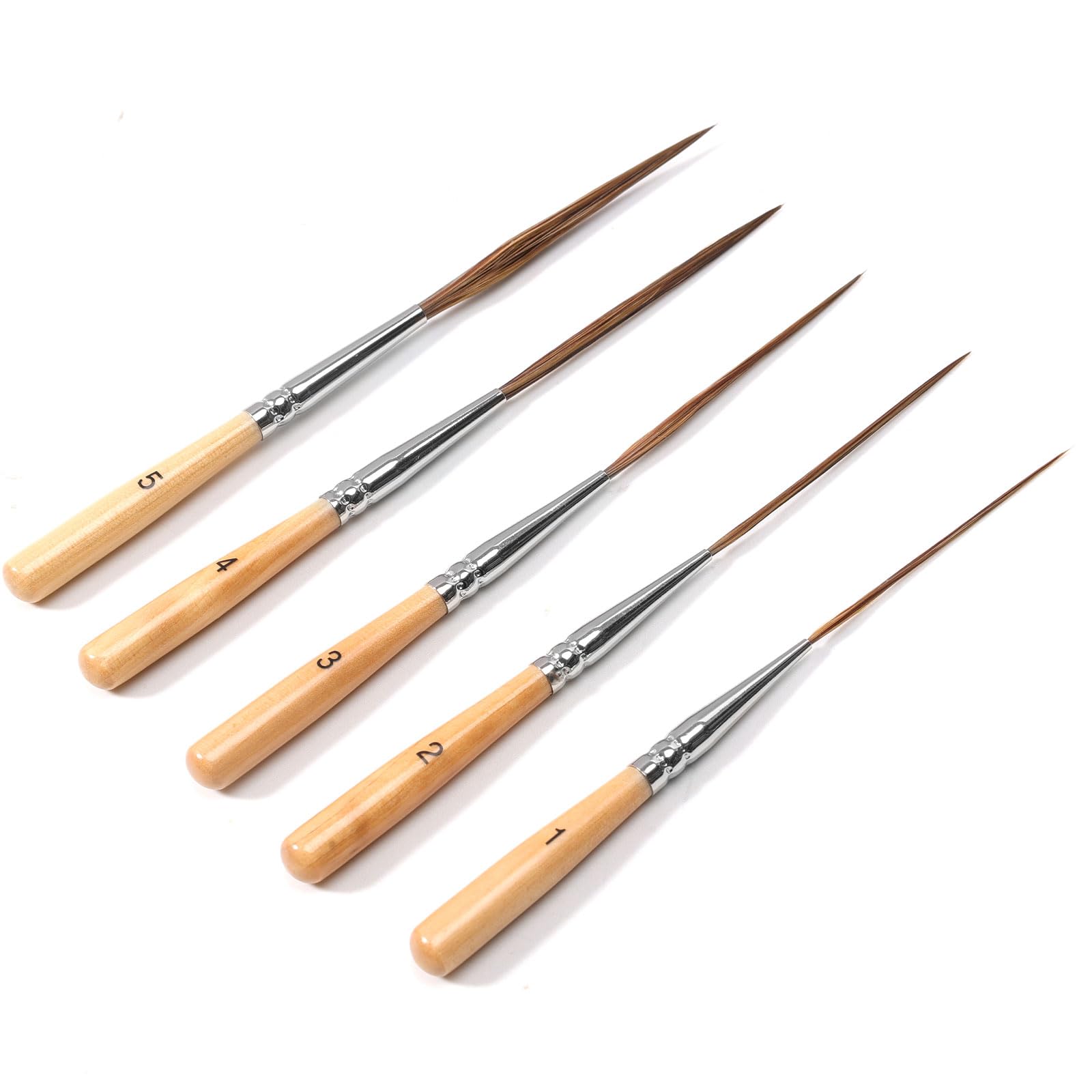 5PCS Long Liner Paint Brush Set,Ultra-Fine Tip Professional Pinstriping Brush Set for Watercolor,Gouache,Ink&Acrylic,Short Brush for Detailing Line Work, Paint by Numbers & Fine Art (Light Brown)