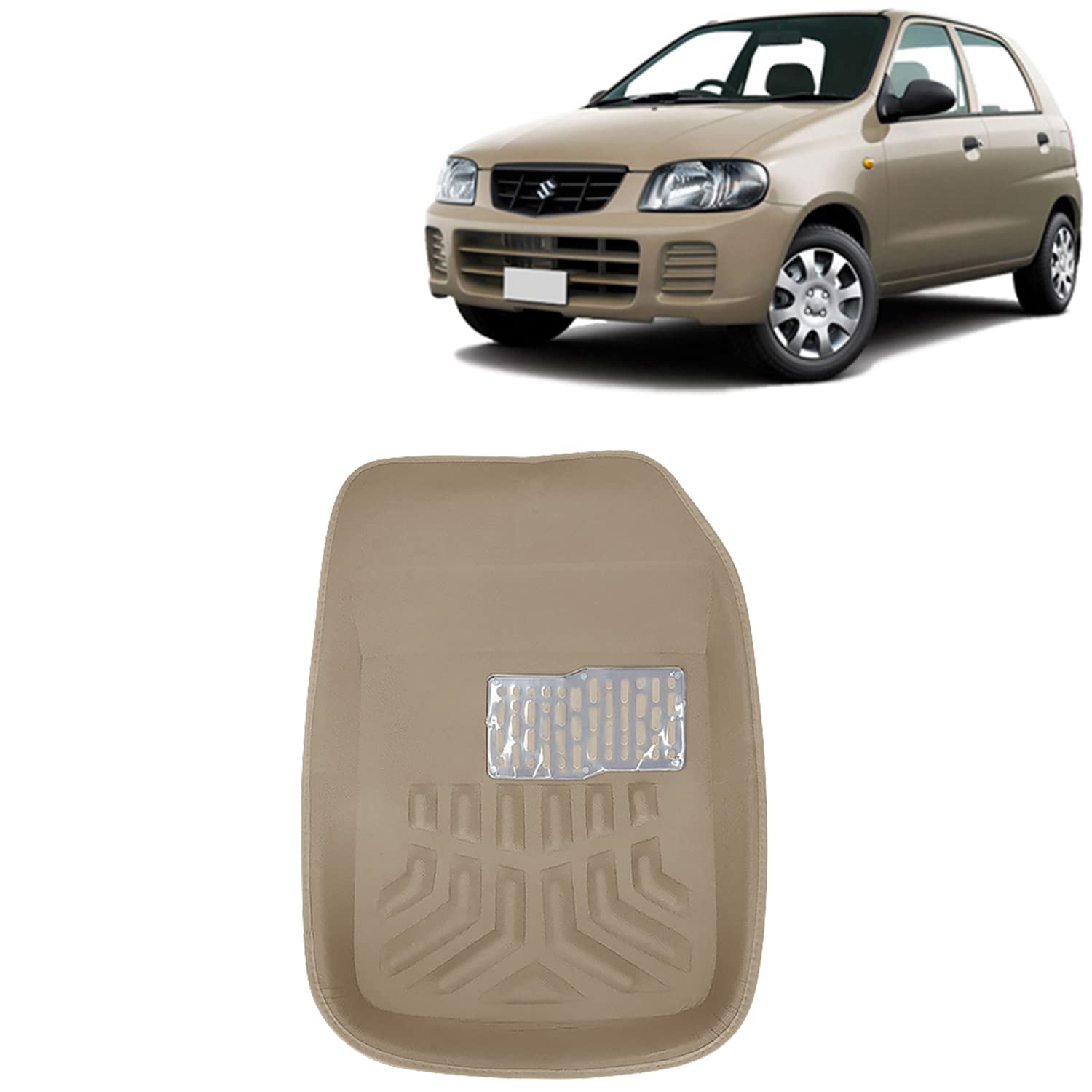 KINGSWAY® 4D Car Floor Foot Mats Compatible with Maruti Suzuki Alto (Year 2000-2012) - Complete Set of 3 Pieces, Top-Notch PVC Material, Washable, Beige