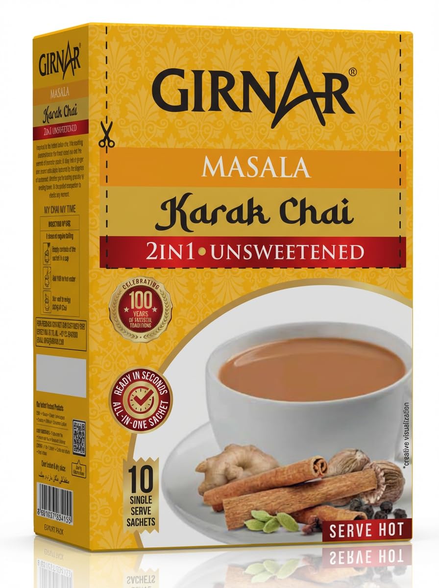 Karak Chai 2in1 Instant Tea Premix with Masala | No Added Sugar/Sweetener | 10 Sachets (80g Box) | Authentic Indian Spiced Tea | Quick & Flavorful Chai
