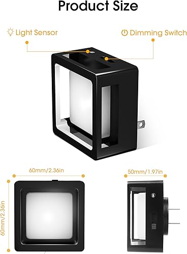 Miniatura 5 de Luz nocturna LED, luces nocturnas enchufables a la pared (paquete de 2) con sensor de atardecer a amanecer, luces nocturnas regulables, brillo