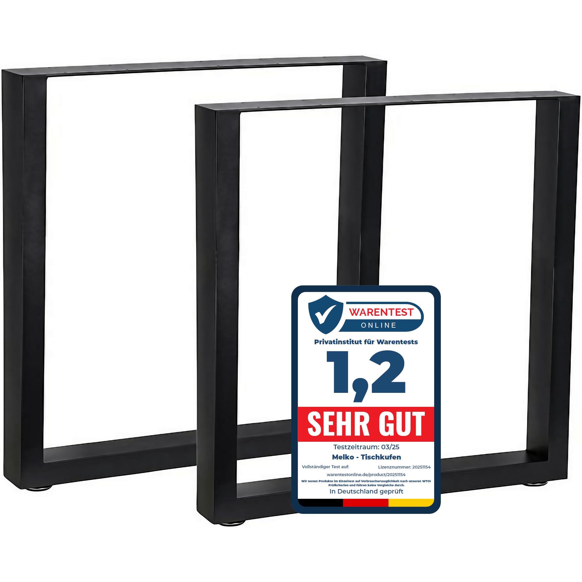 Melko 2X Tischkufen aus Vierkantprofilen 80x40 mm Tischuntergestell 60 x 72 cm Tischbeine Tiefschwarz inkl. Bodenschoner