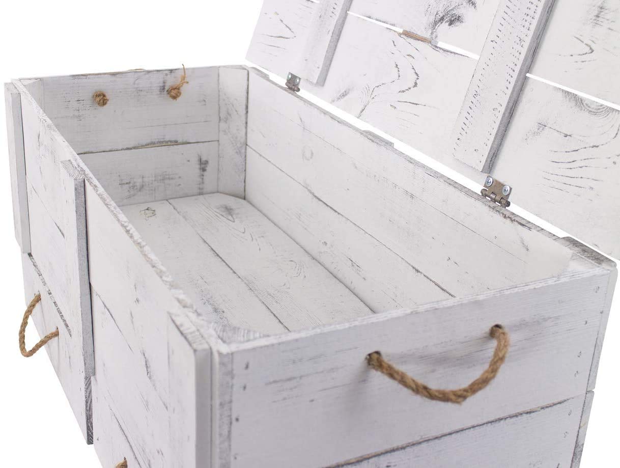 Baúl de madera rústico de ensueño con tapa, baúl decorativo, caja de regalo, caja de juguetes con tapa, para guardar baúl de madera con tapa, incluye dos cajones, con cordones, 85 x 39 x 40 cm