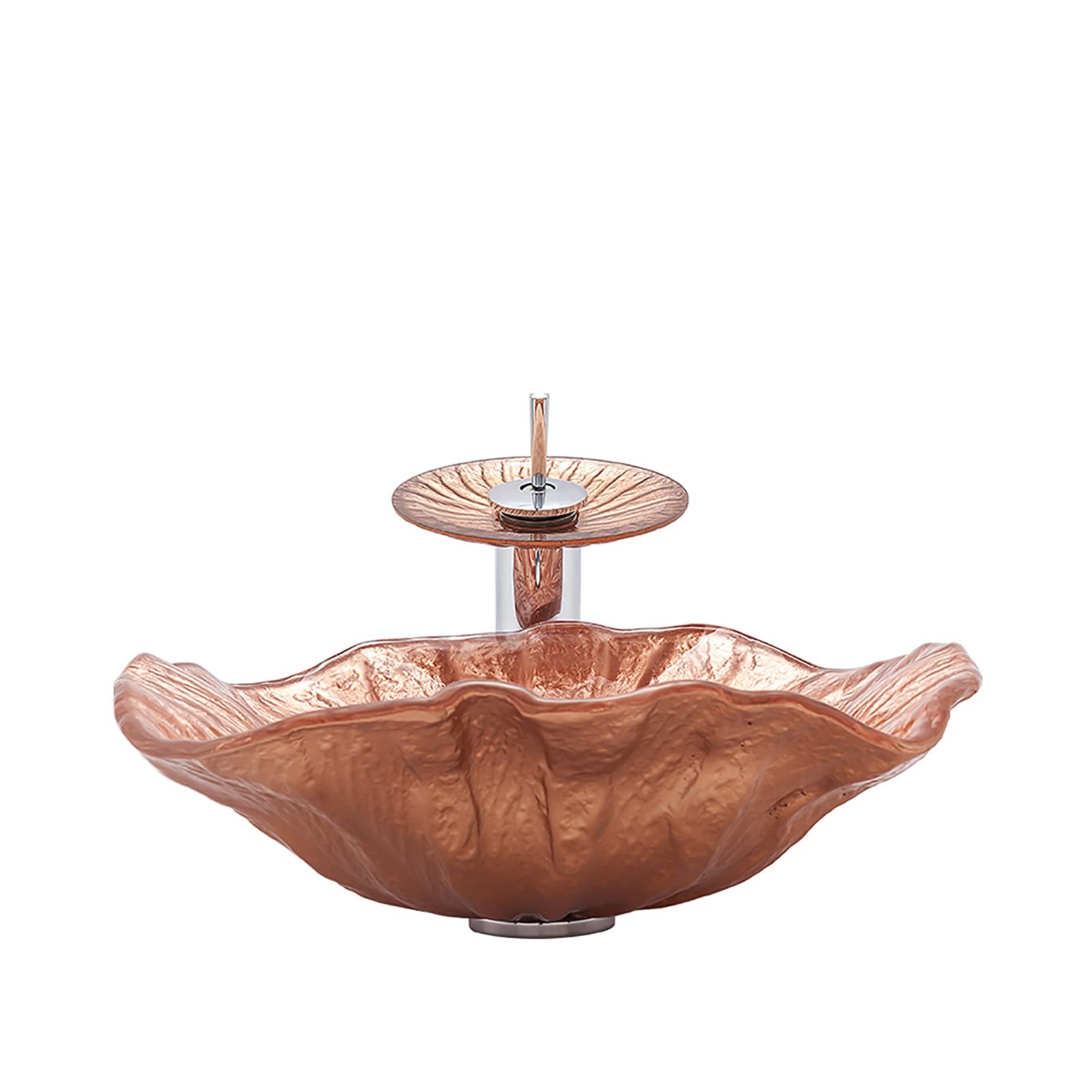Lavabo de Recipiente para baño con Grifo y desagüe Combo Lavabo de Recipiente Lavabo de encimera de Vidrio Templado Lavabo de encimera de Forma Irregular Lavabo de Arte sobre encimera