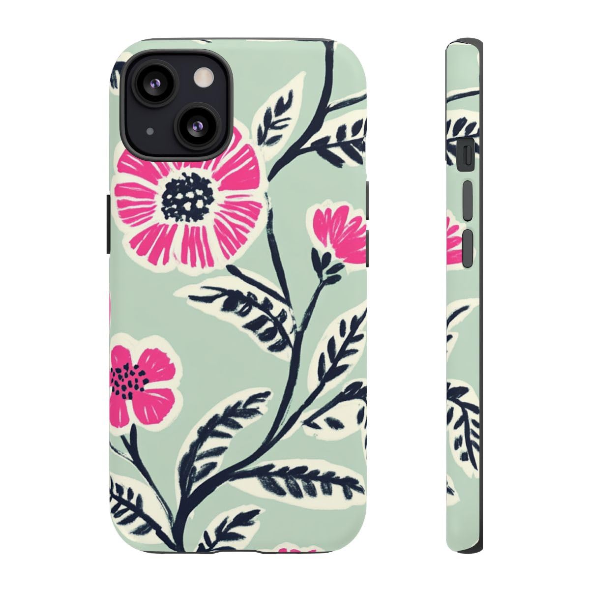 Coque rigide mate iPhone 13 protection design fleurs roses - 3