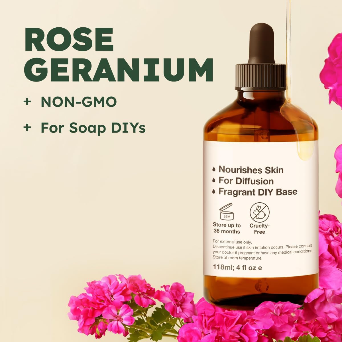 Rose Geranium Oil for Skin & Lavender Oil Essential Oil for Diffuser Set - Aromatherapy Grade Essential Oils Set - 2x4 fl oz - Kukka