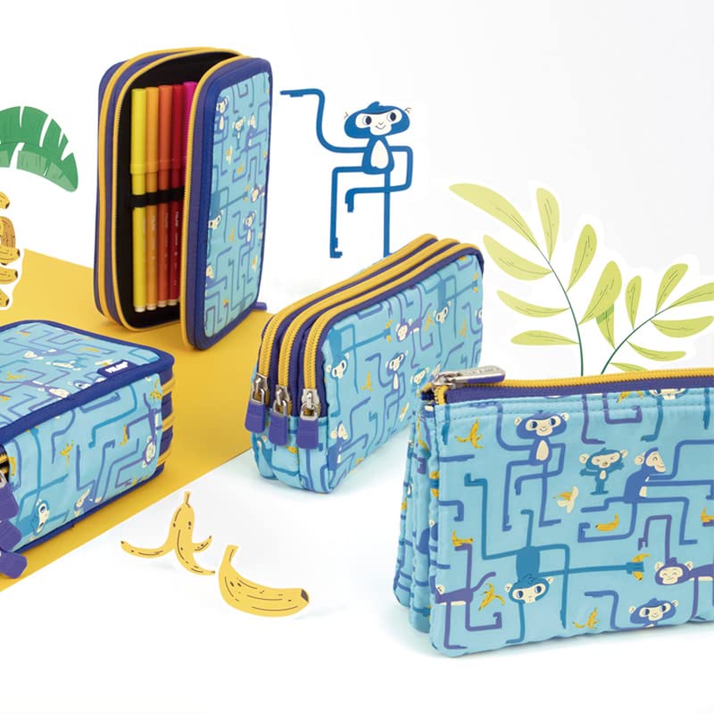 Tangled Monkeys Series 5 Compartment Pencil Case, Blue Milan® - Image 3