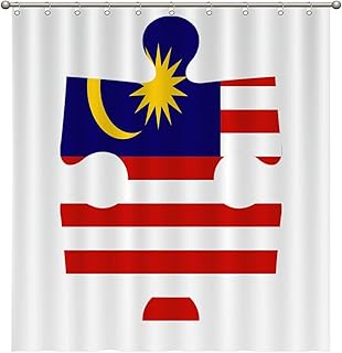 Yinrune Bathroom Shower Curtain Set Puzzle Flag Malaysia Fabric Shower Curtains Liner Waterproof Bathtubs Decor with Hooks Decoration for Bathroom Bathtubs 66x72in