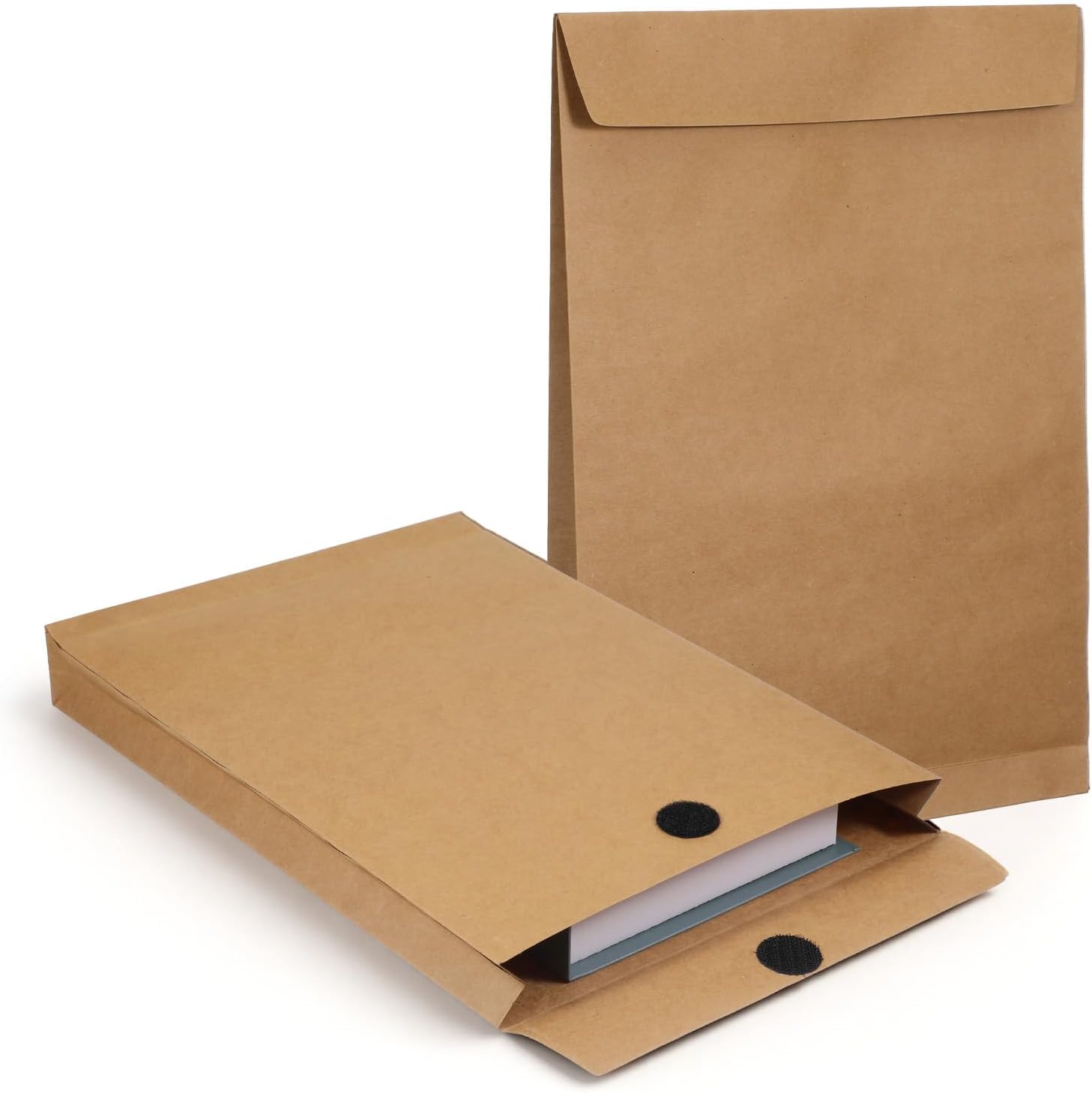 20 Pcs Expandable Large Envelopes, 9.4" x 13" Big Mailing Envelopes Hook-and-Loop Closure Anti Tear Catalog Envelopes for Business Office Paper Documents File Storage, Brown