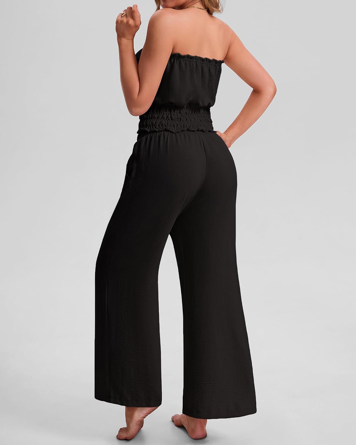 2 Piece Sets for Women Summer Outfits Wide Leg Pants and Crop Tube Tops Summer Casual Beach Vacation Set - Image 3