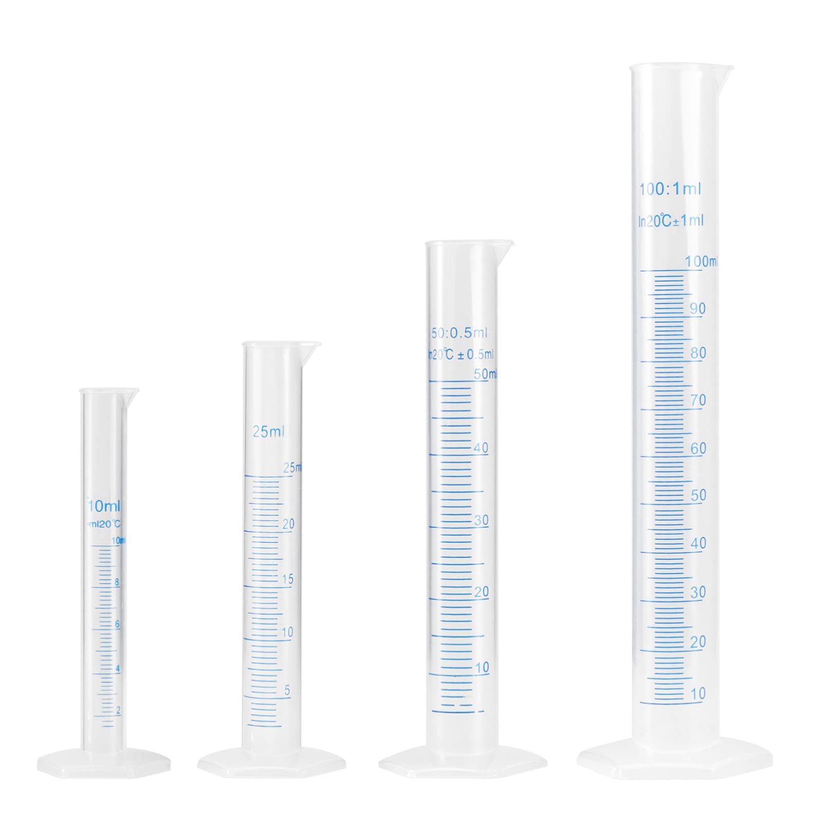 FRCOLOR Plastic Graduated Cylinder Set, 4 Sizes Lab Test Tubes Plastic