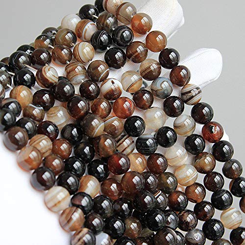 MJDCB Natural Round Stone Beads 8mm Coffee Striped Agate Loose Gemstone Beads for Jewelry Making Bracelet Necklace 43pcs - Image 4