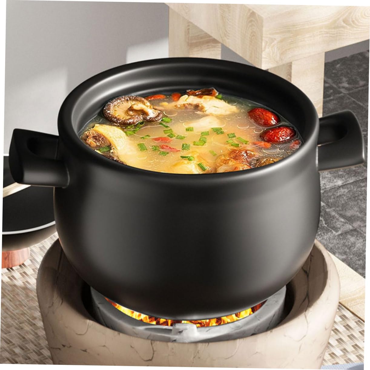 VICASKY Casseruola in Ceramica 2,5l con Coperchio Manico Ergonomico Pentola di Terracotta per Stufati e Zuppe Uso Domestico Cucina Essenziali