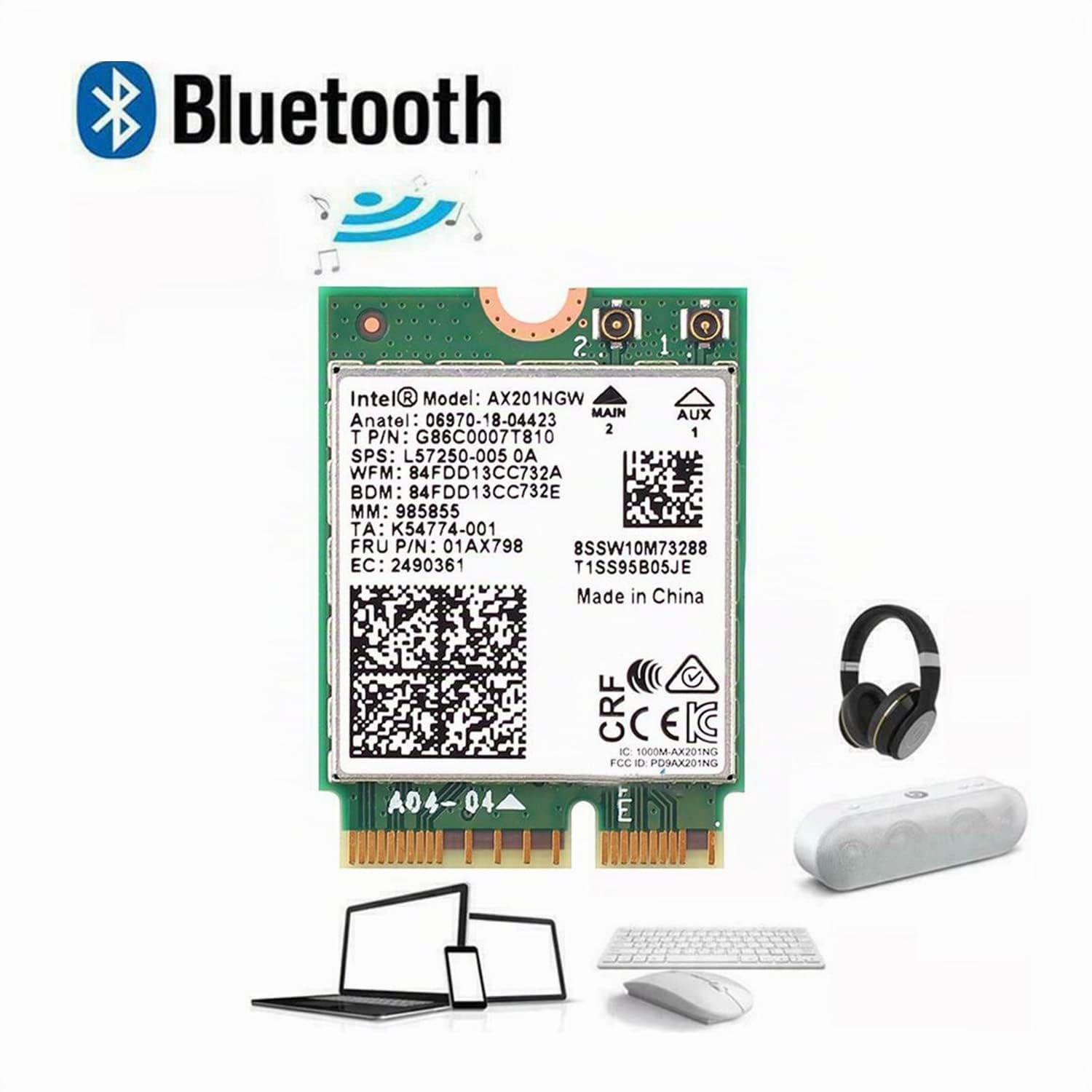 AX201NGW Scheda di rete wireless MQUPIN 2,4 Gbps 802.11ax wireless Intel AX201 Scheda WiFi Bluetooth 5.0 per Windows 10, 64 Bit, Google Chrome OS, Linux (5.2 Kernel System e Plus)