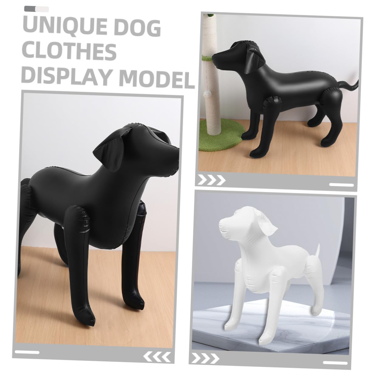 Amosfun Aufblasbare Hunde Schaufensterpuppe aus PVC 2 Stück Weiß Schwarz Langlebiges Haustier Bekleidungsmodell für Ladenausstattung
