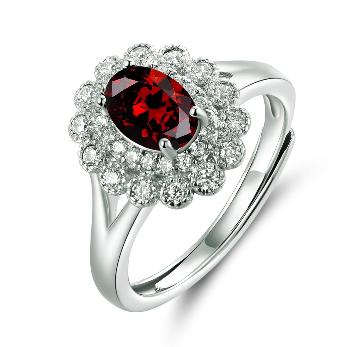 JIANGXINClassic Adjustable Silver Ring Women's 925 Sterling Silver Ring Opening Princess Diana Kate Ring Design with Birthstone for Women/Party/Anniversary/Birthday/Engagement